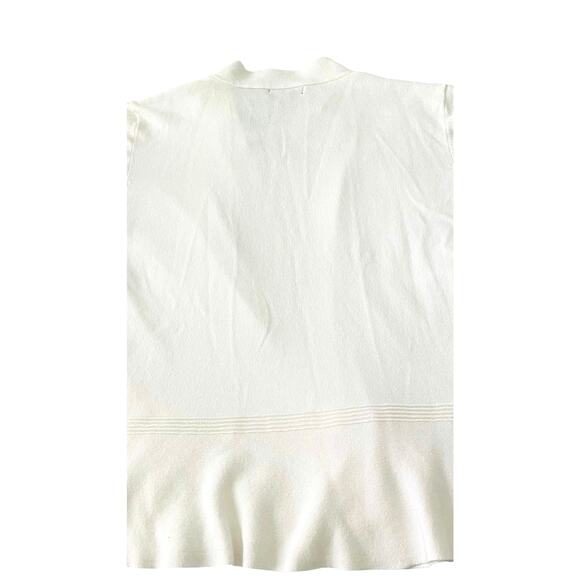 VERVE AMI OPEN- FRONT SLIGHTLY RUFFLED HEMLINE SWEATER, WOMENS-XL-IVORY, LNG SLV - Picture 6 of 12